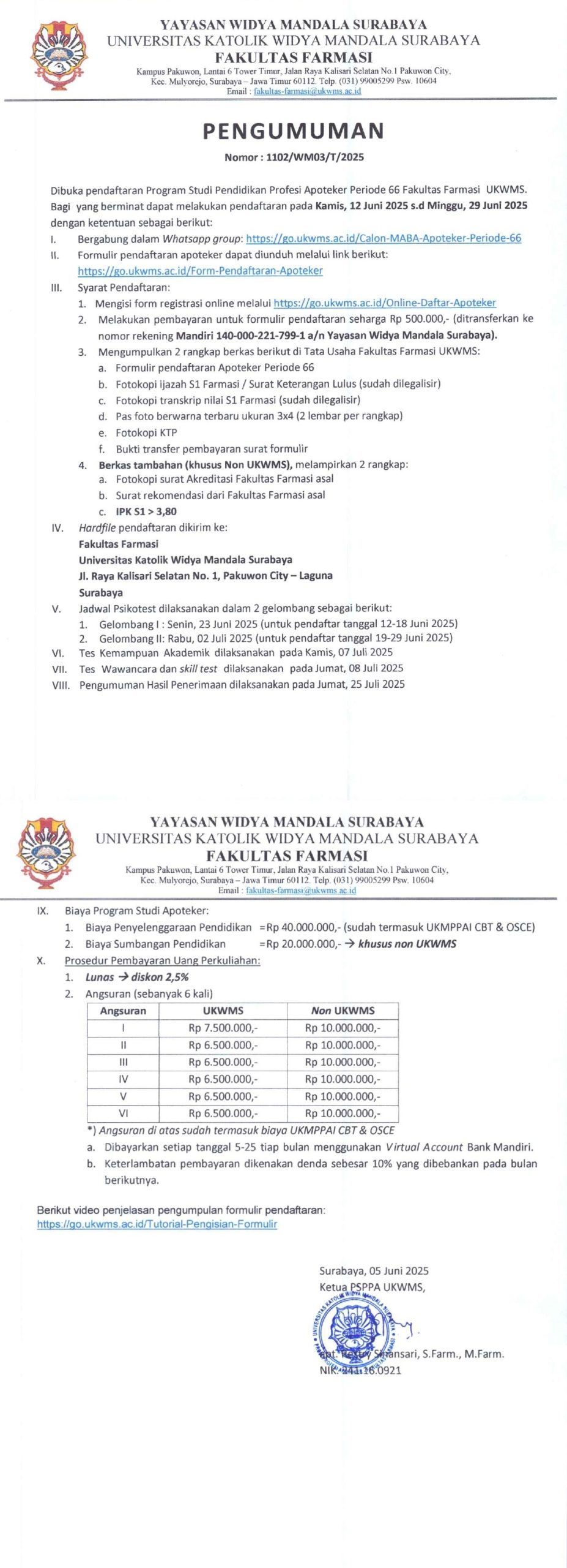 Pengumuman Pendaftaran Apoteker Periode 68